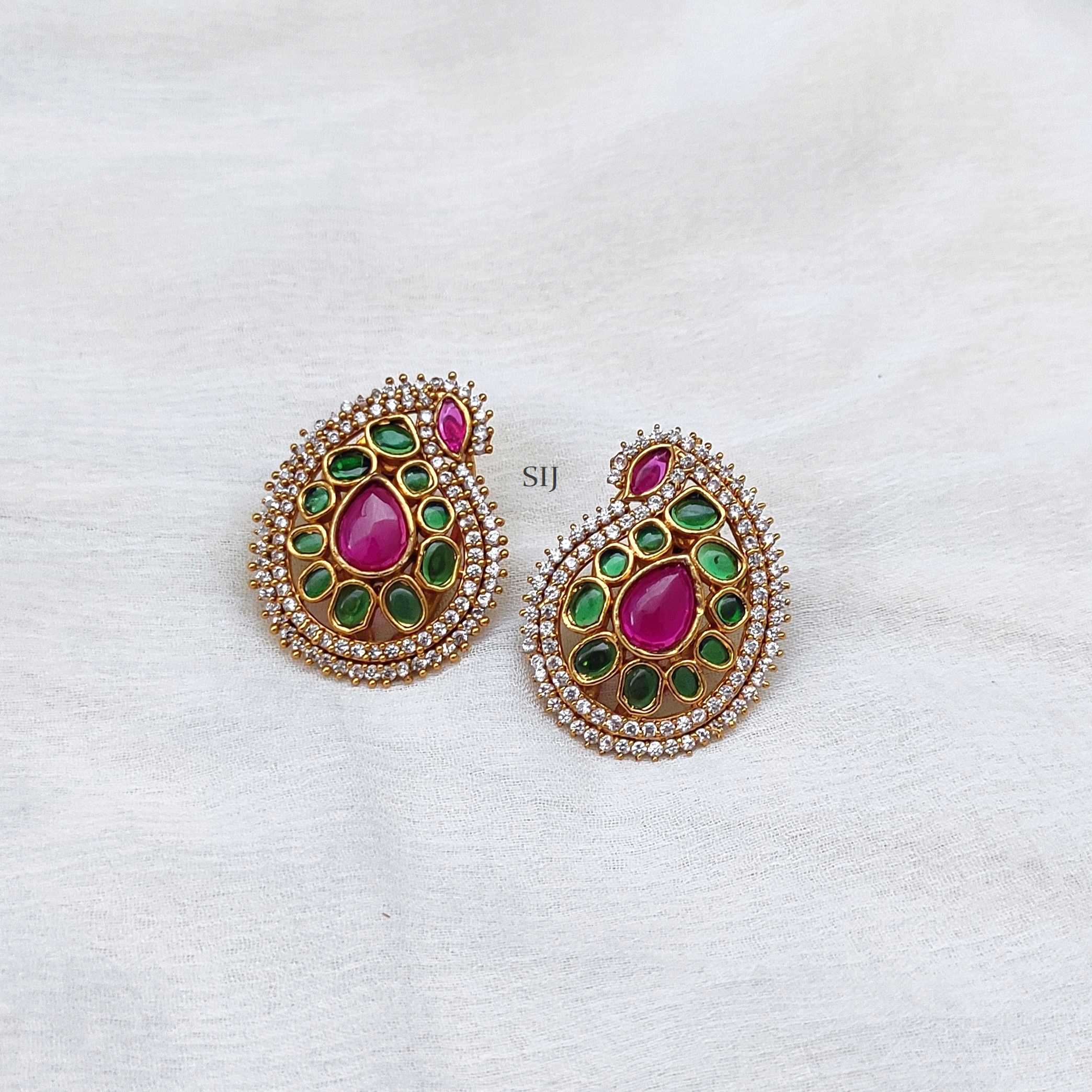 Gold Plated Multi Color Stones Mango Design Earrings