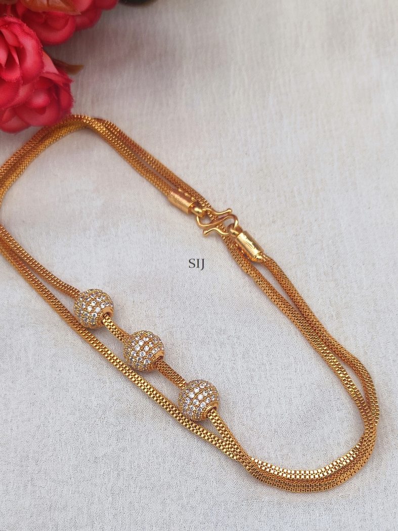 Gold Plated White Stones Balls Design Mugappu Chain