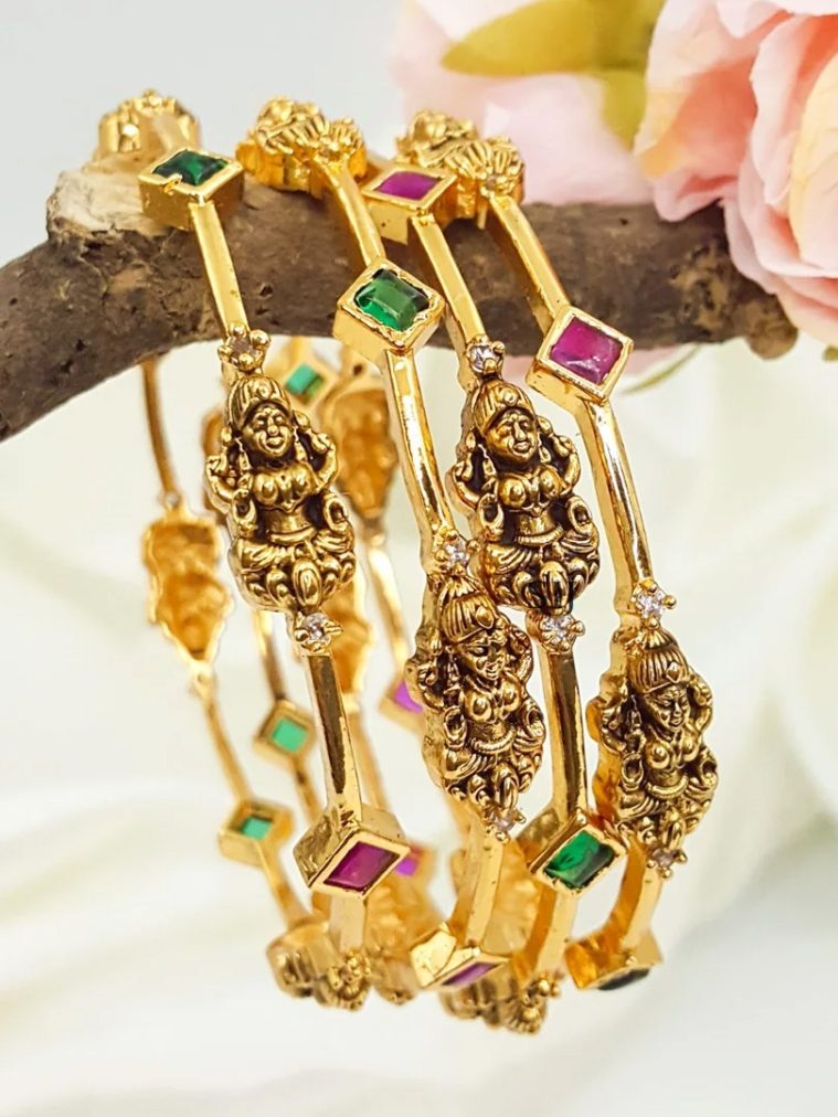 Traditional Lakshmi Diamond Design AD Stone Bangles