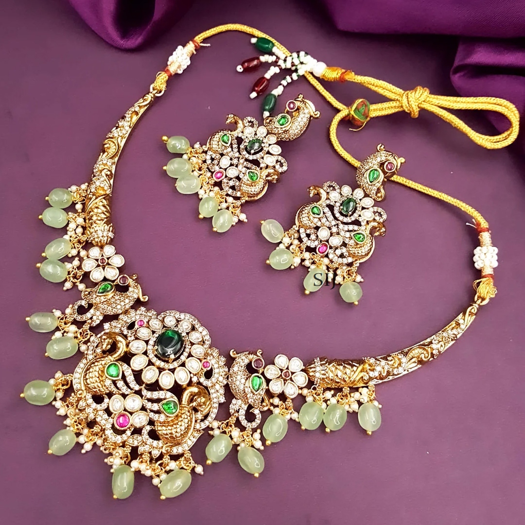 Peacock Design South Indian Traditional Victorian Necklace Set