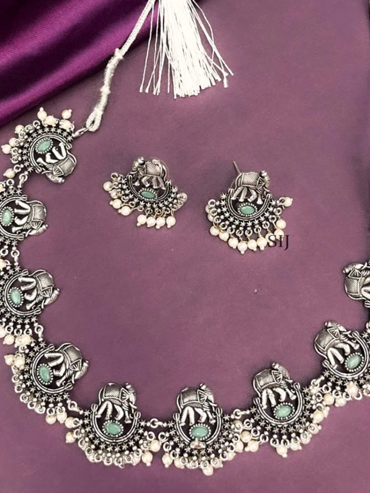 Imitation Chandbali Oxidised Guttapusalu Necklace