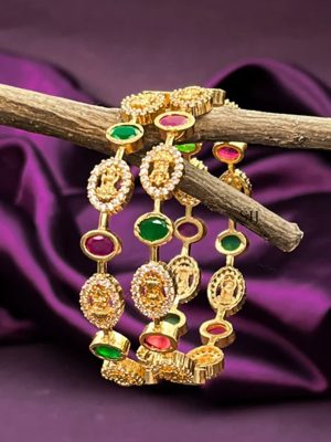 Imitation Gold Look Alike AD stone Lakshmi Bangles