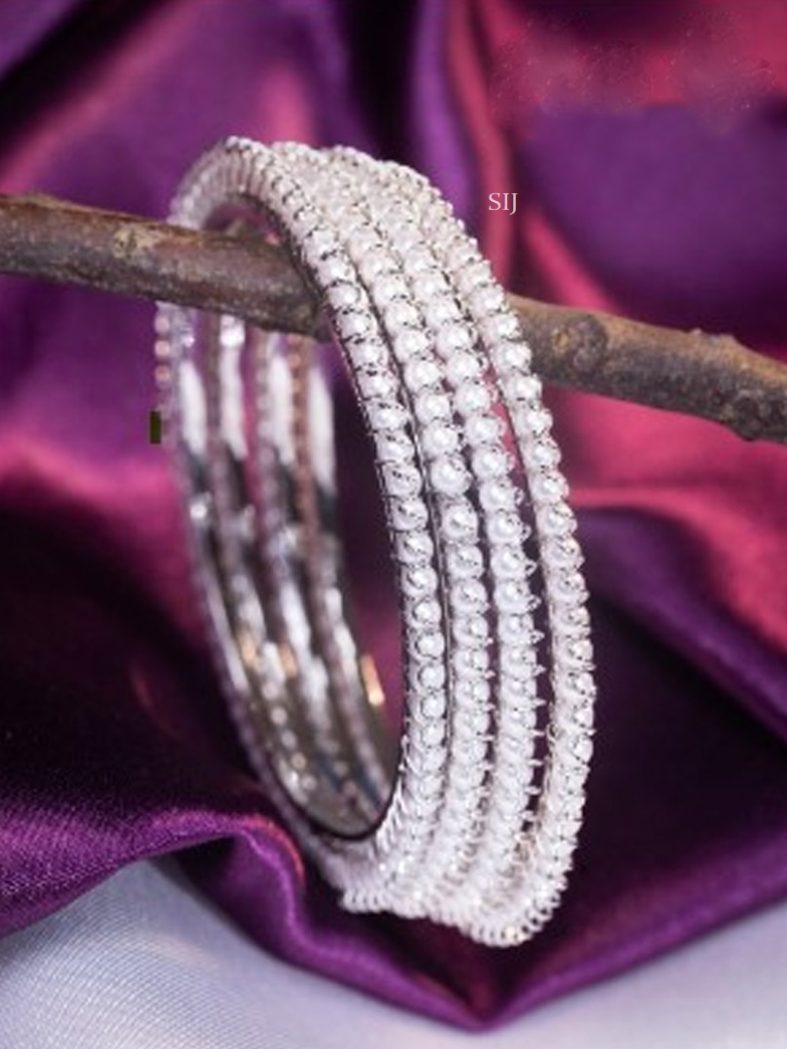 Artificial Pearl Silver Bangles