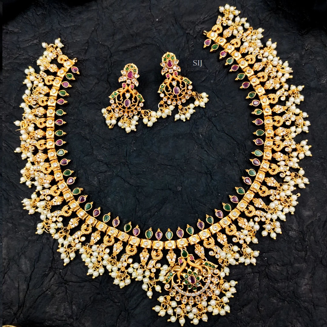 Gold Finish Multi Stones Guttapusalu Necklace