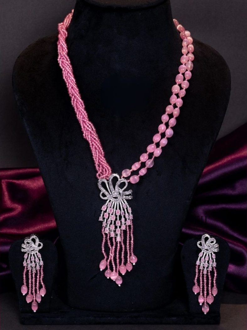 Imitation Pink Crystal and Pearl Beads AD Haram