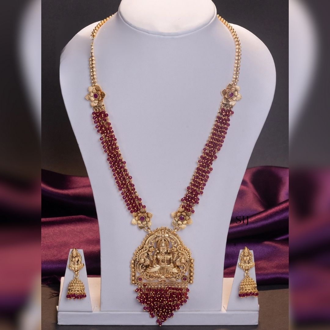 Artificial Red Crystal Beads Temple Lakshmi Haram