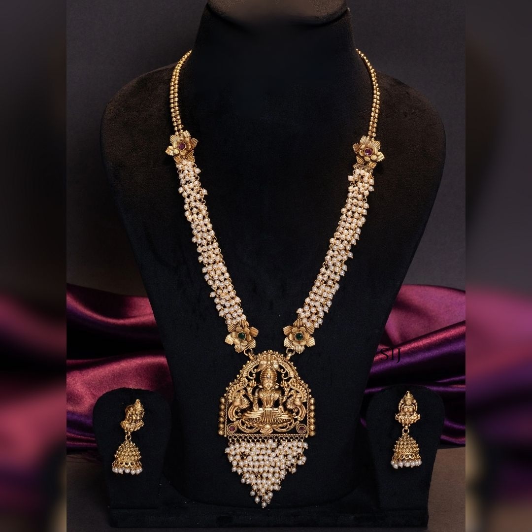 Imitation White Cluster Pearls Temple Lakshmi Haram