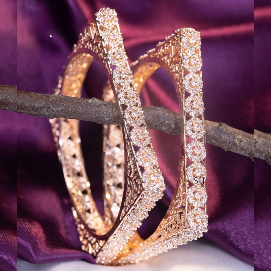 Rose Gold Square Flower Bangles - South India Jewels