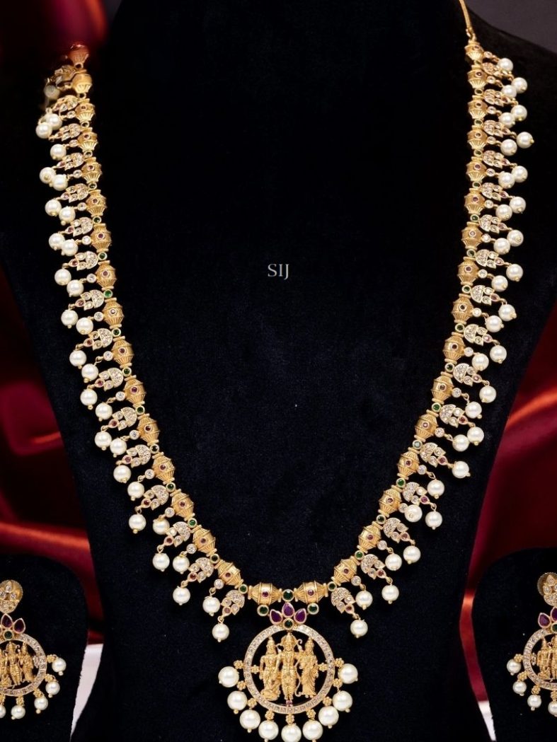 Gold Plated Rama Parivar Haram with Pearls Hanging