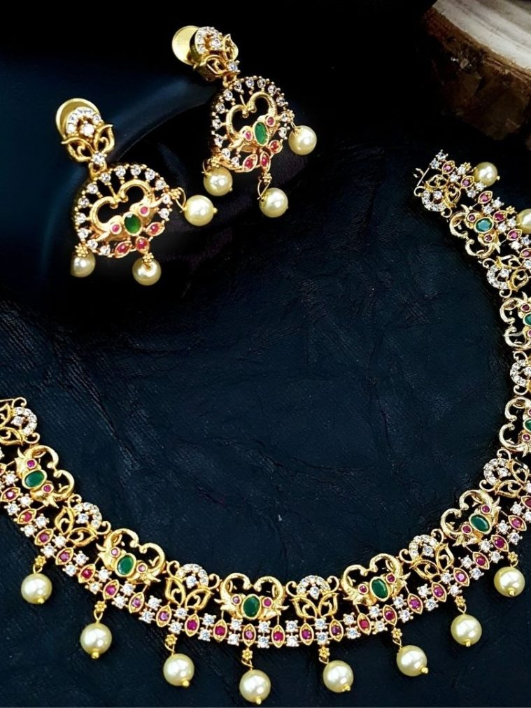 Ethnic Golden AD Stones Necklace