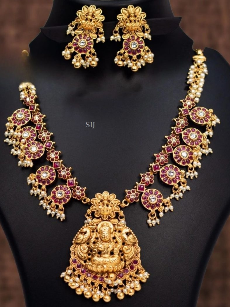 Gold Plated Kemp Lakshmi Guttapusalu Necklace