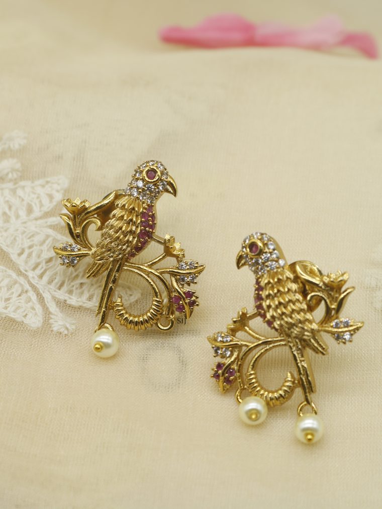 Gold Finish Multi Stones Bird Ear Studs