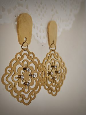 Gold Finish Square Cut Work Earrings