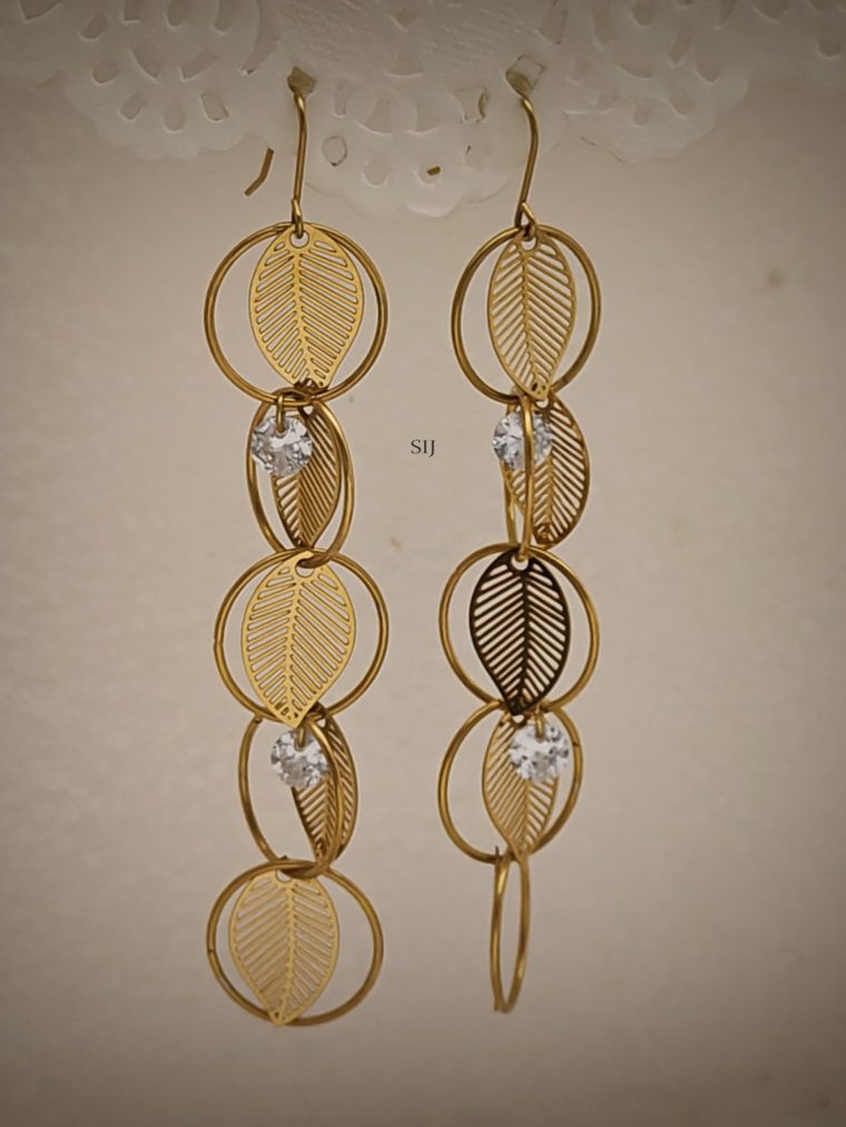 Gold Plated Circular Dangler Earrings with Leaf Design