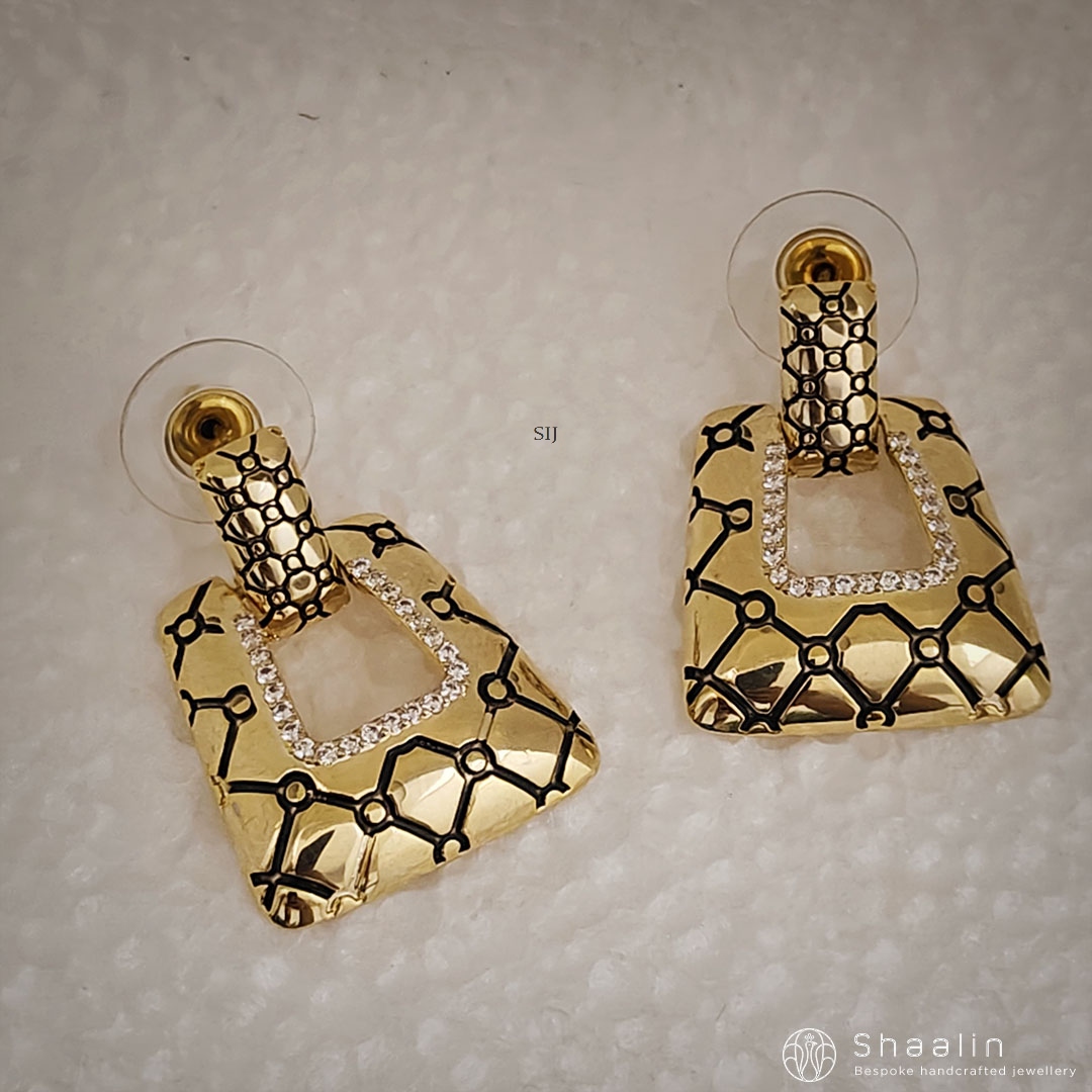 One Gram Gold Rectangle Shape Hanging Earrings