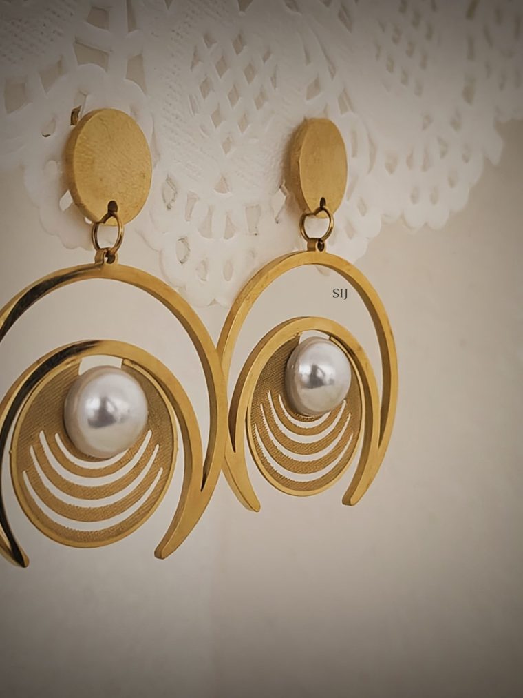 One Gram Gold Half Moon Design Hanging Earrings