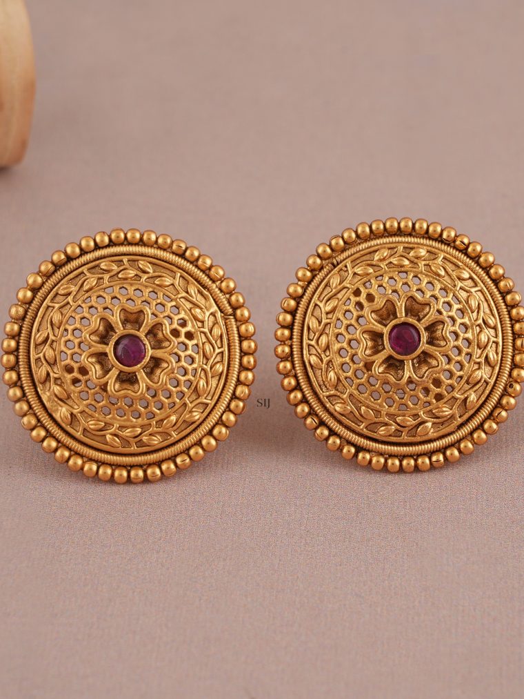 Gold Finish Round Filigree Ear Studs