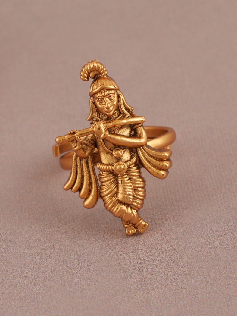 Antique Finish Krishna Adjustable Finger Ring