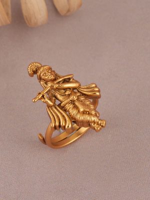 Antique Finish Krishna Adjustable Finger Ring