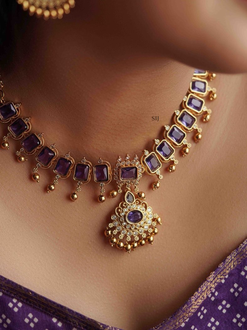 Gold Plated Purple Stones Necklace