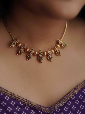 Gold Balls and Multi Color Stones Flower Design Necklace