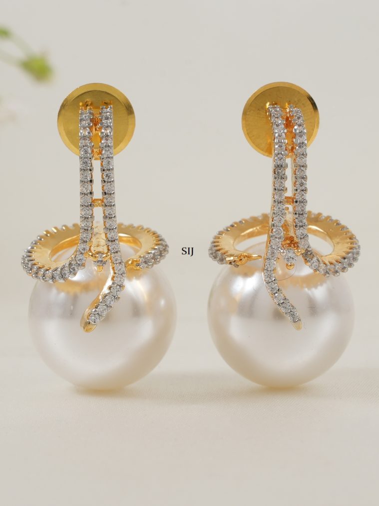 Artificial Big Pearl Drop CZ Studded Earrings