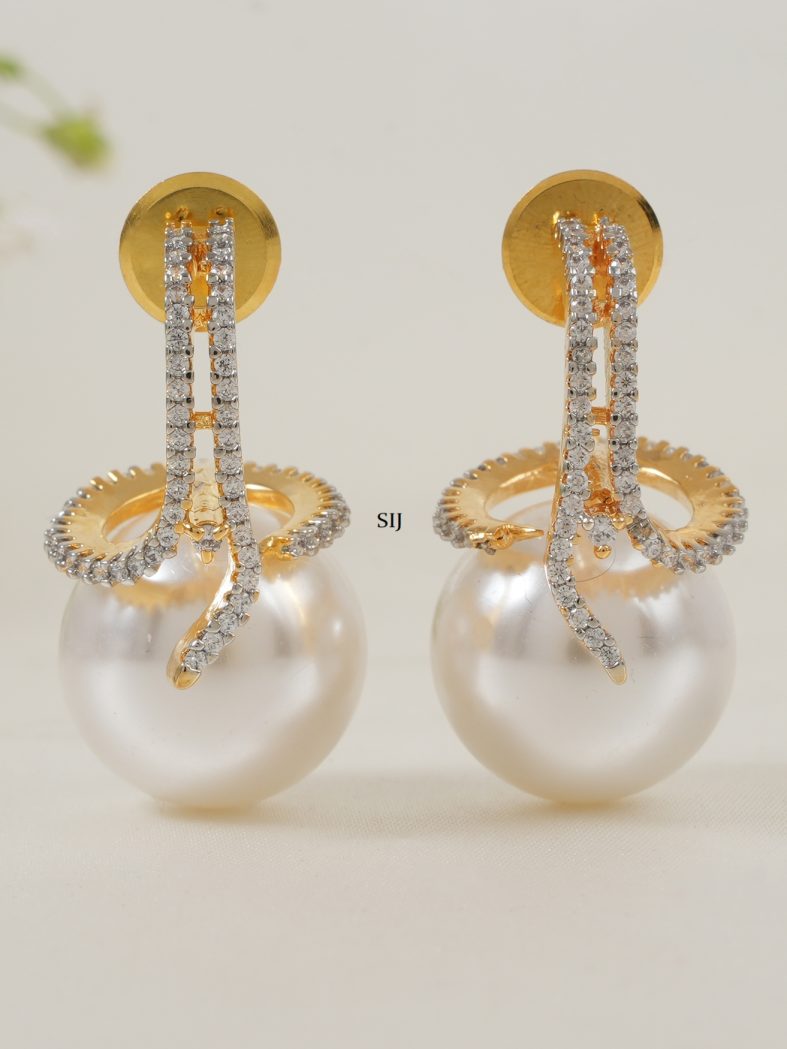 Artificial Big Pearl Drop CZ Studded Earrings