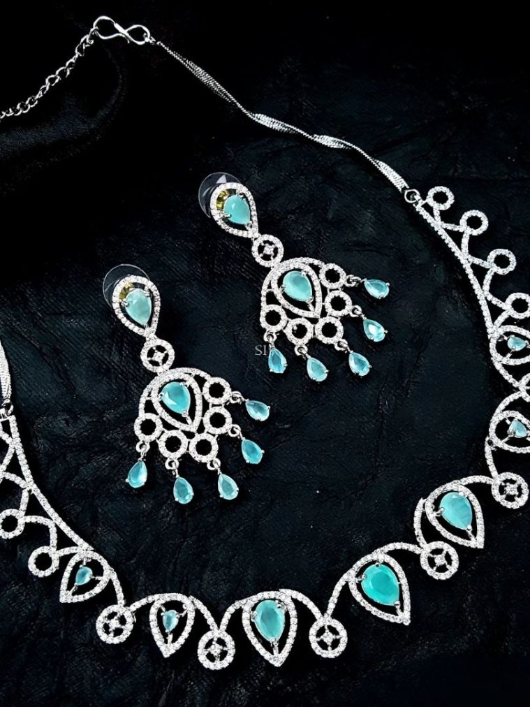 Artificial Blue Stone Drop AD Studded Necklace