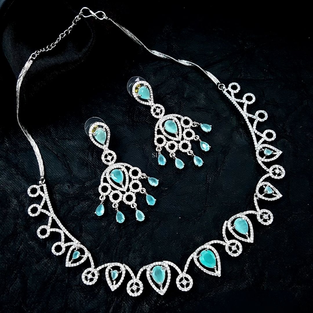 Artificial Blue Stone Drop AD Studded Necklace
