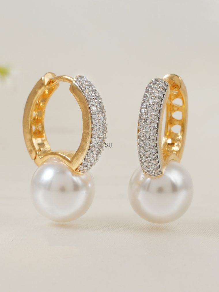 Artificial Imitation Big Pearl Drop Hoop Earrings