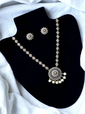 Artificial White Stone Pearl Drop Necklace