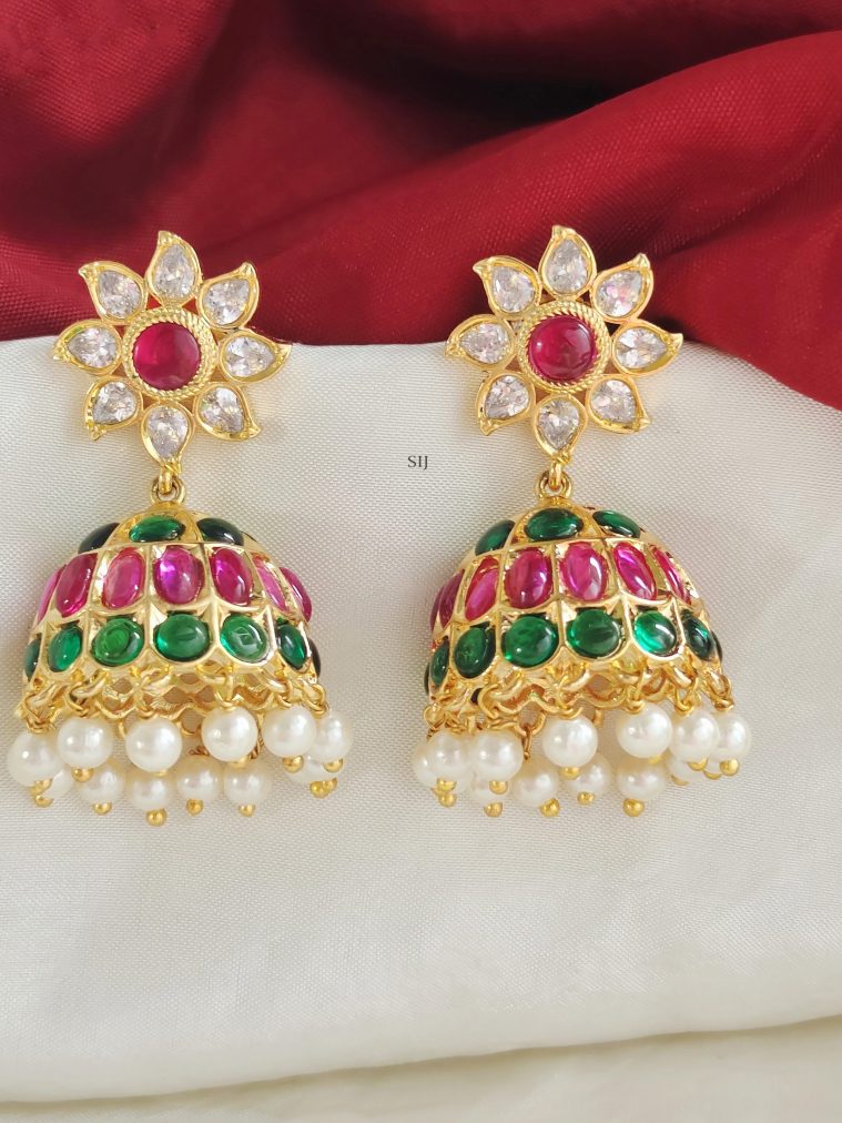 Gold Finish Kemp Stones Jhumkas