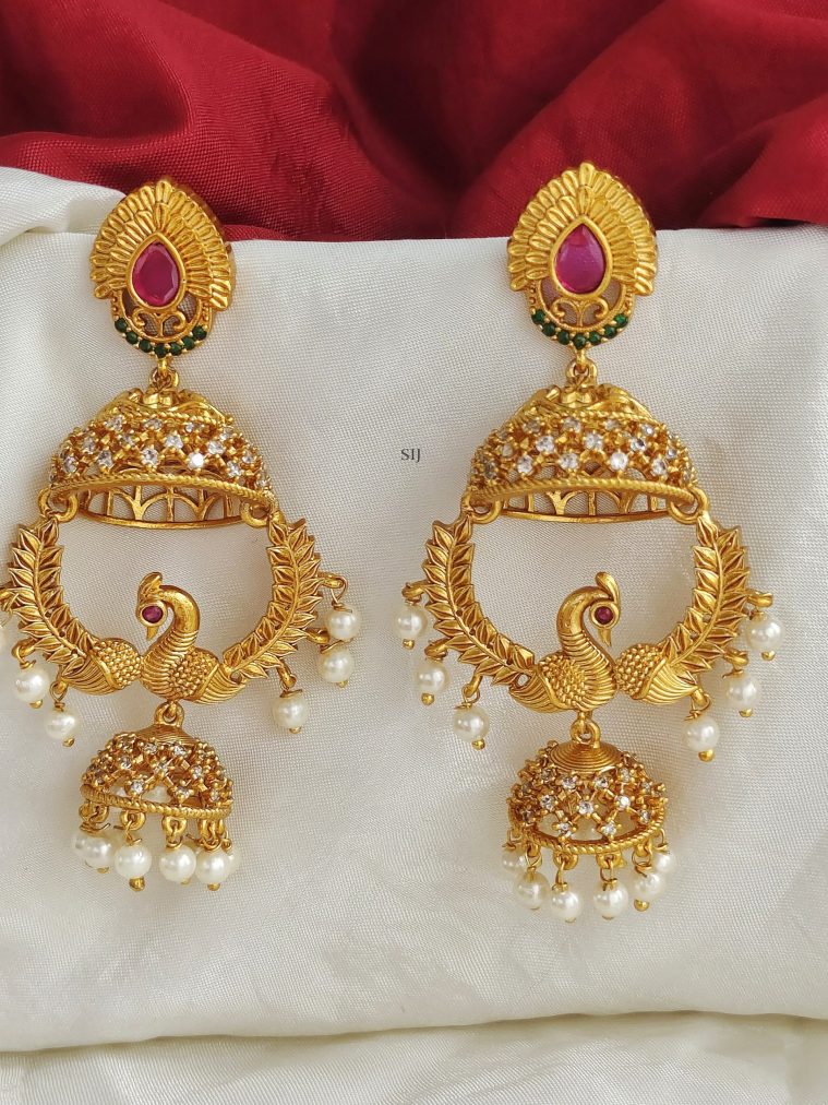 One Gram Gold Peacock Design Dual Jhumkas