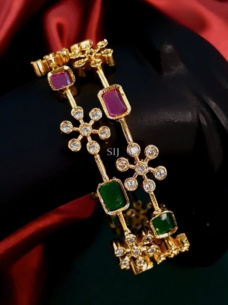 Flower Design Ruby& Green Stone Bangles