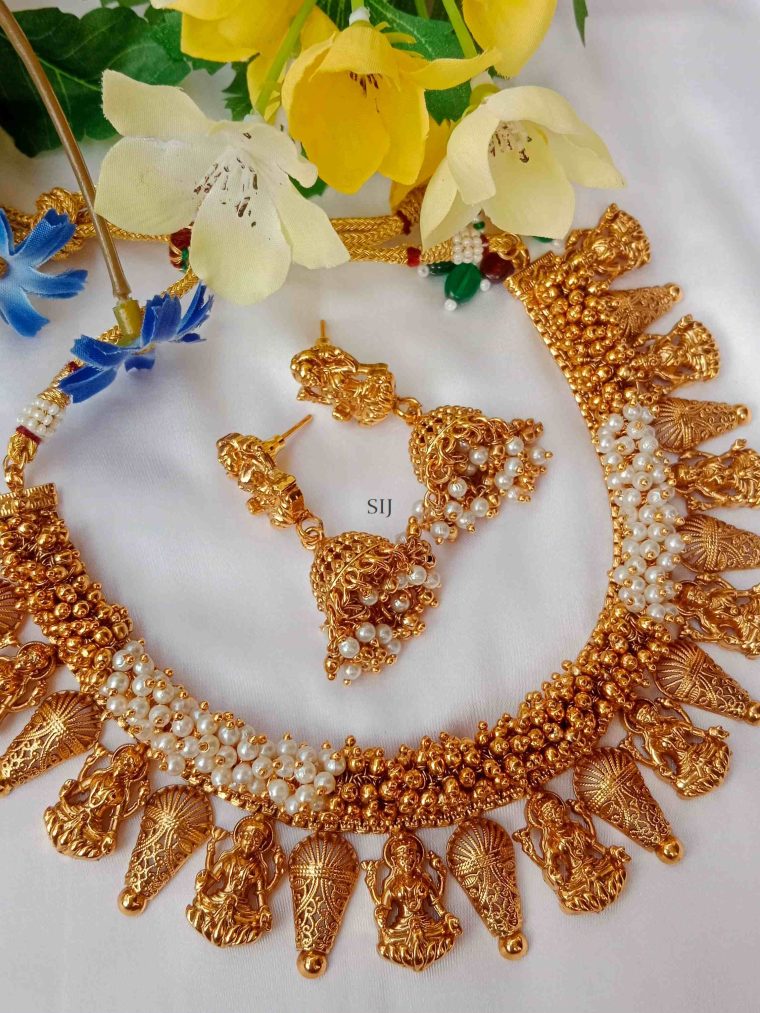 Gold Finish Lakshmi Cluster Beaded Necklace