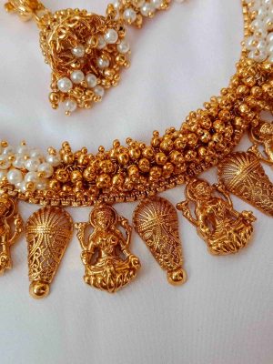 Gold Finish Lakshmi Cluster Beaded Necklace