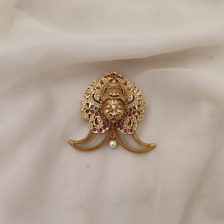 Gold Finish Pearl Drop Tiger Nail Pendent - South India Jewels