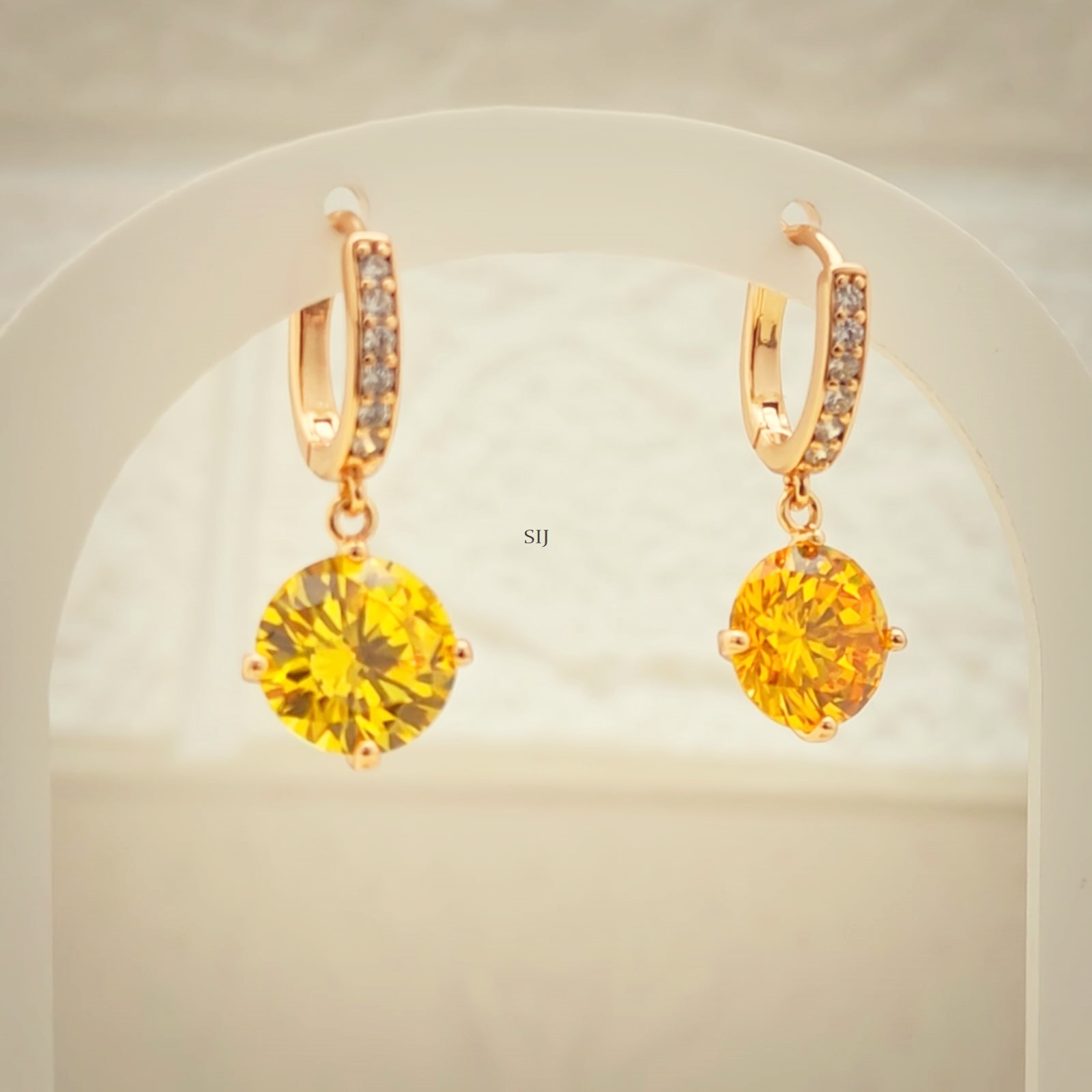 Gold Finish Yellow Stone Studded Hoop Earrings