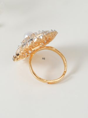 Gold Plated Pearl CZ Diamond Finger Ring