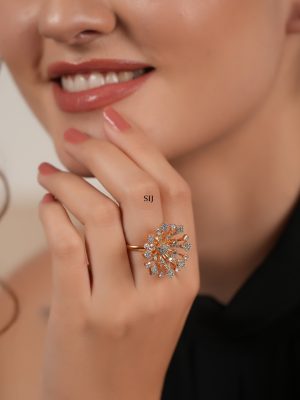 Imitation Floral CZ Cocktail Finger Ring