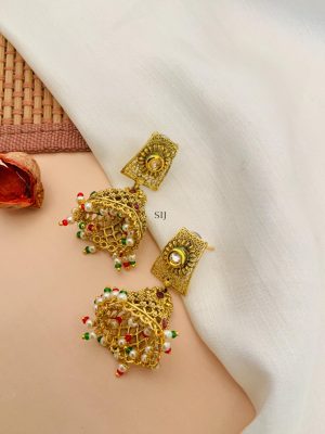 Imitation Flower Design Pearl Kundan Necklace With Jhumkas