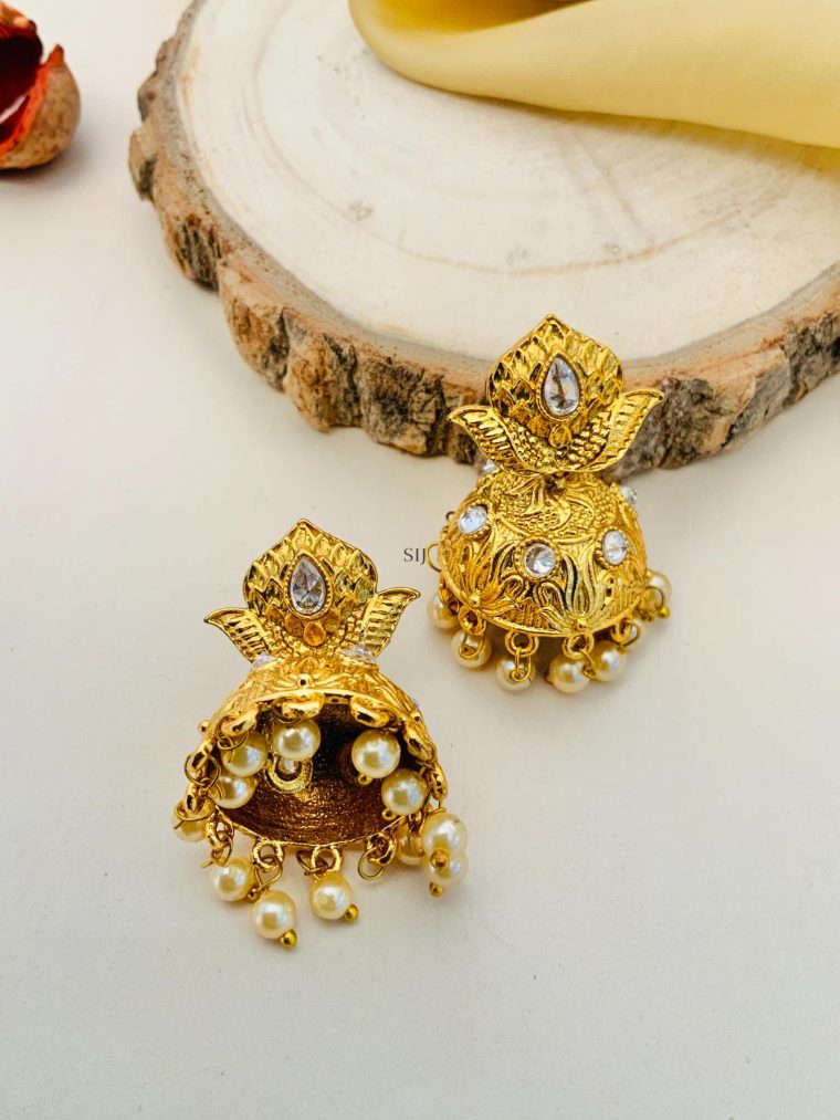 Imitation Pearl Drop Flower Design Jhumkas