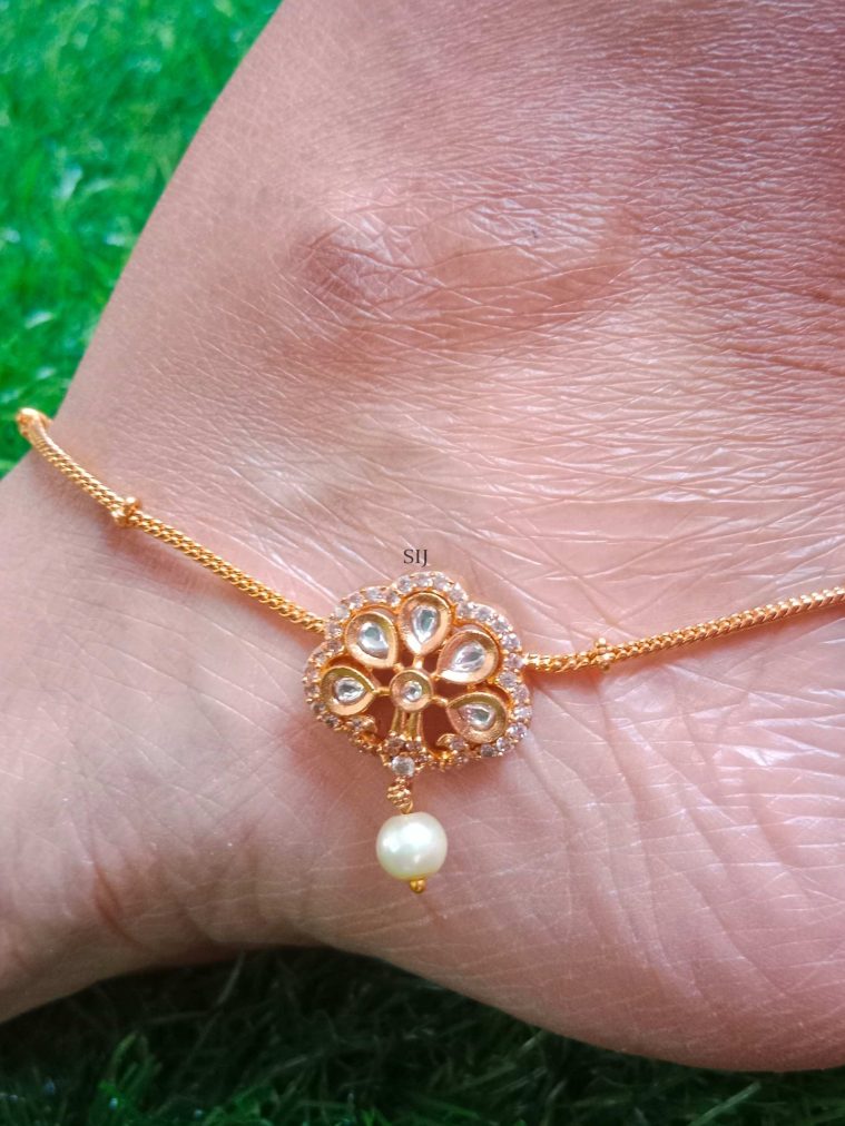 Imitation Pearl Drop Kundan Anklets