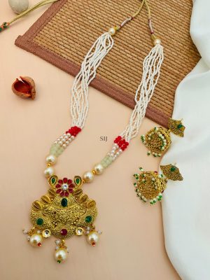 Imitation Pearl Drop Kundan Necklace With Jhumkas