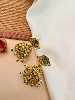 Imitation Pearl Drop Kundan Necklace With Jhumkas