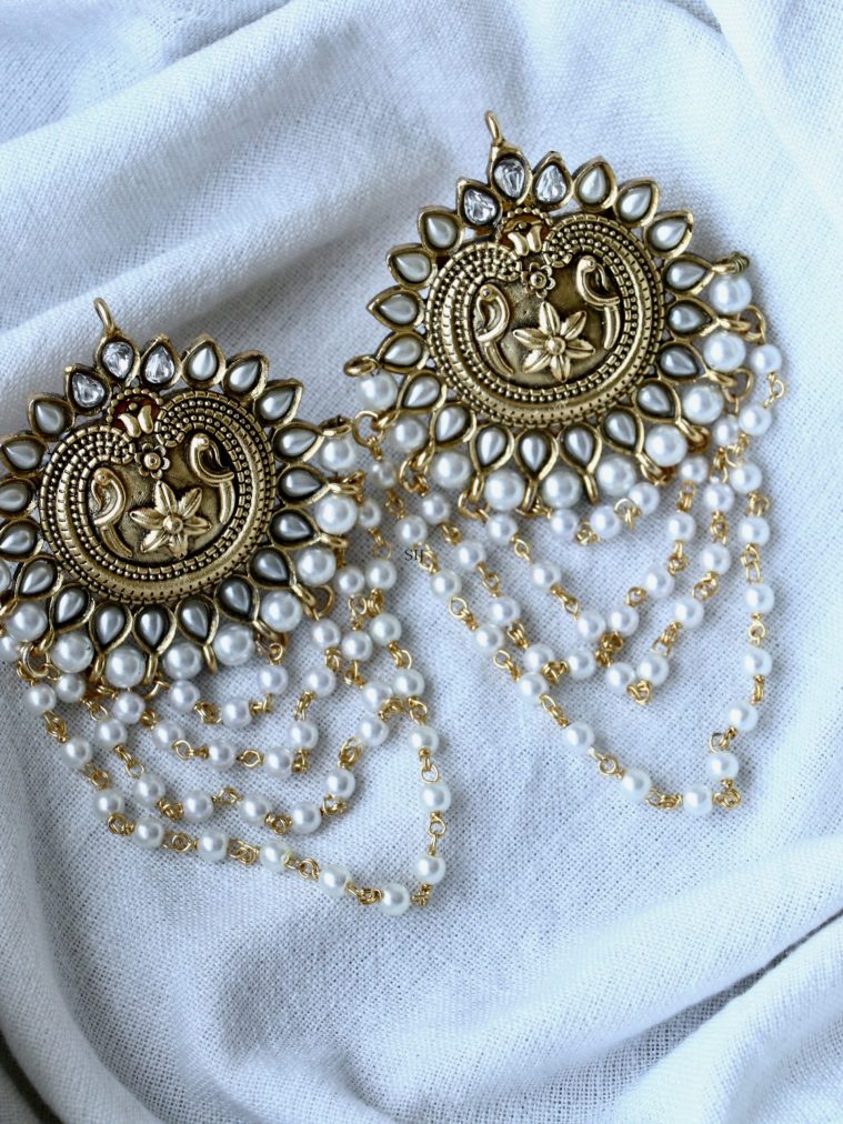 Imitation Pearl Layered Kundan Stone Earrings