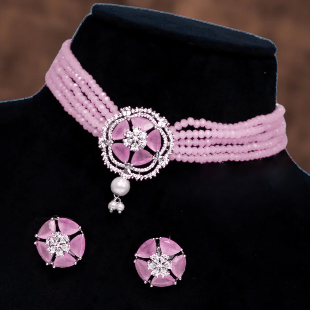 Imitation Pink Crystal Beads AD Studded Choker