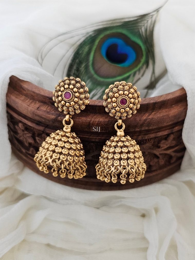 Imitation Ruby Stone Flower Design Jhumkas