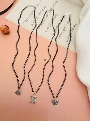 Lock Butterfly &Elephant Design Combo Of 3 German Silver Plated Mangalsutra