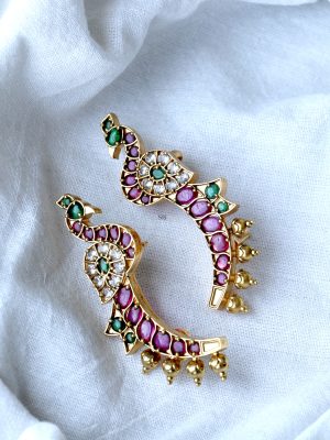 Matte Finish Peacock Design Ear Cuffs